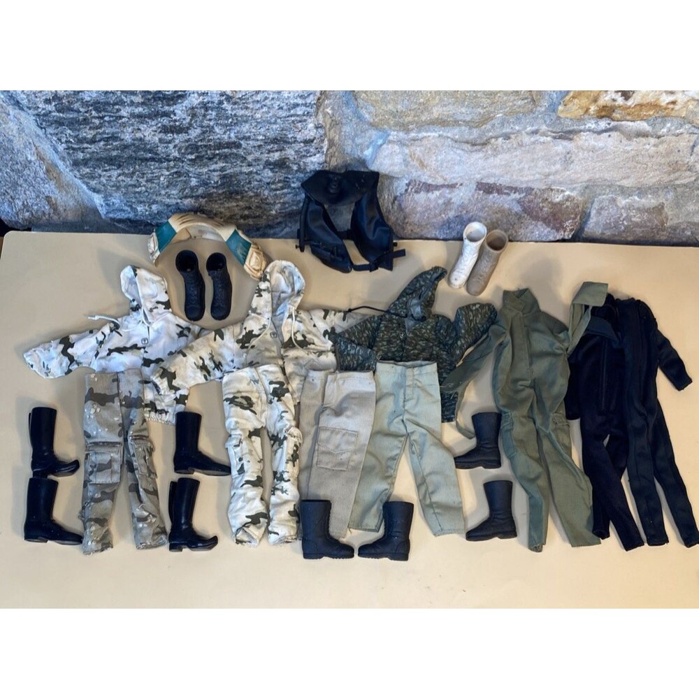 Lot of 17 GI Joe 12" 1/6 Action Figure - 10 pcs Clothing - 2 Vests - 5 pr Boots